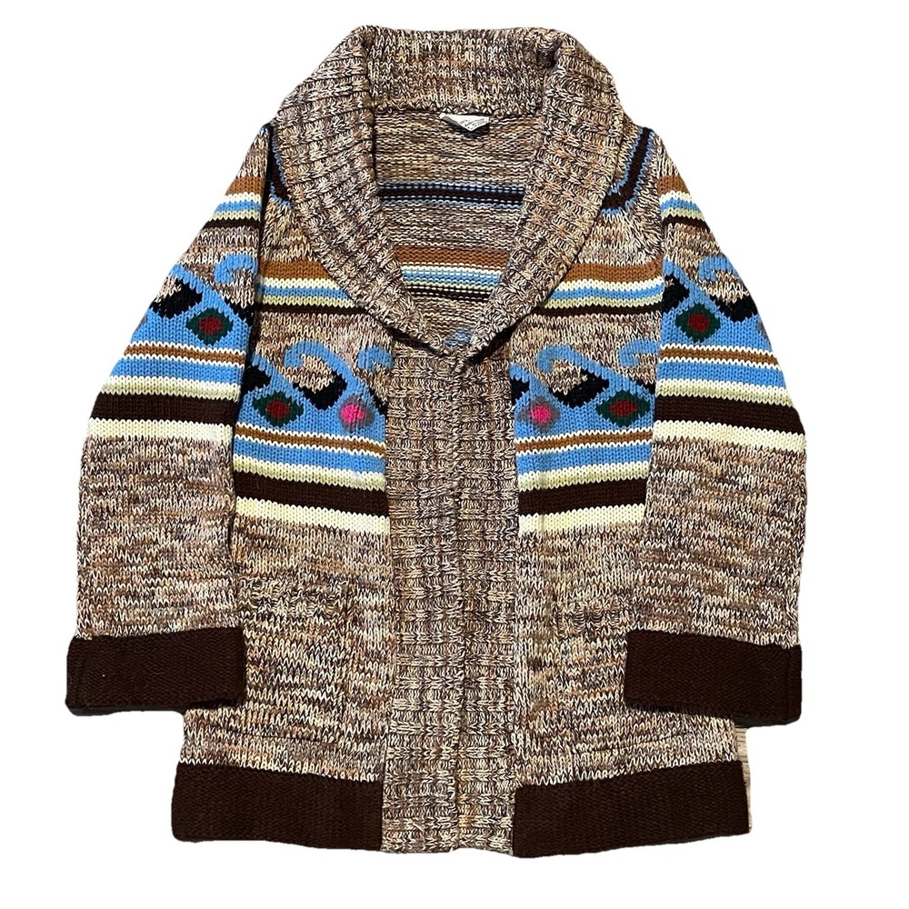 Vintage 70s K-mart Shawl Collar Knit Sweater Robe Wave Design Medium K Mart